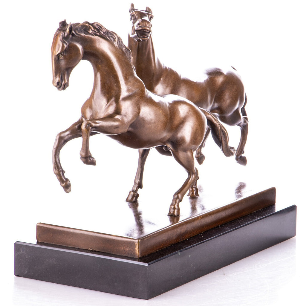 Bronze Pferde Skulptur auf Marmorsockel – signierte Tierfigur Laufende Pferde