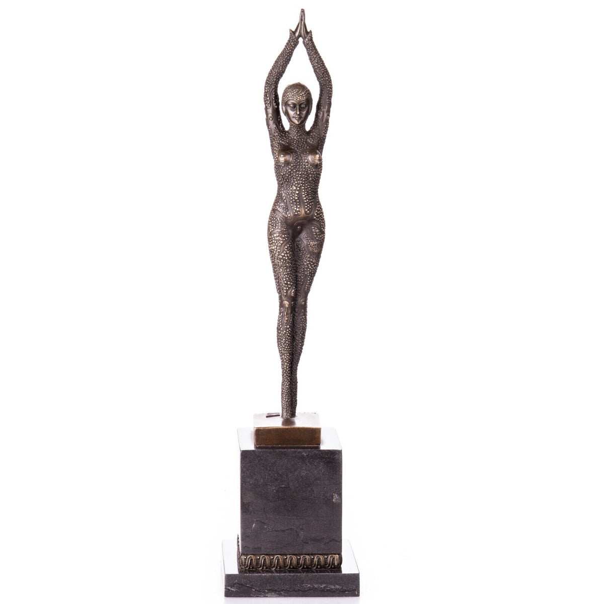Bronze Skulptur Tänzerin nach D.H. Chiparus auf Marmorsockel – signierte Figur