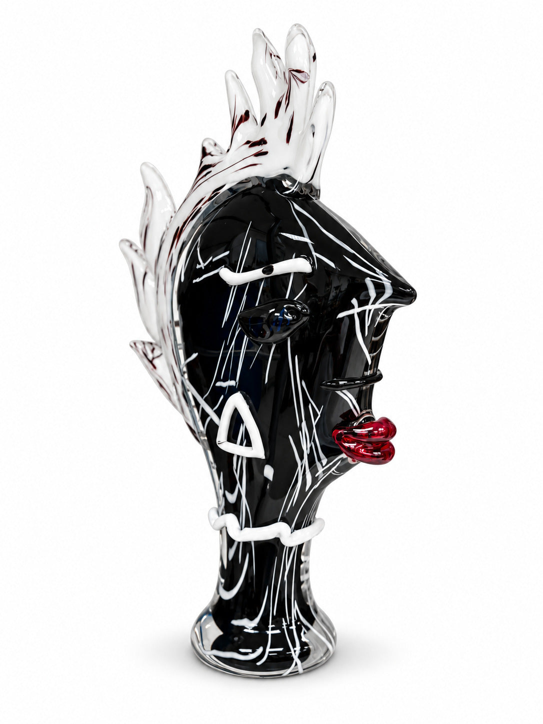 Murano Glasbüste Gesicht Schwarz-Rot – Mundgeblasene Glas Skulptur