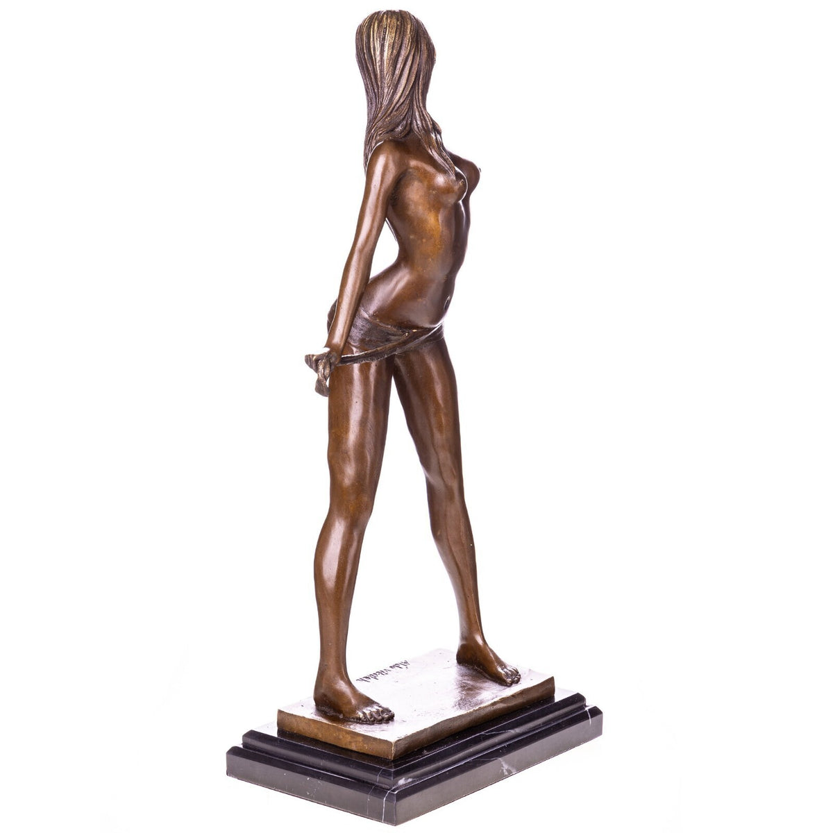 Bronze Skulptur erotischer Frauenakt – signierte Aktfigur auf Marmorsockel