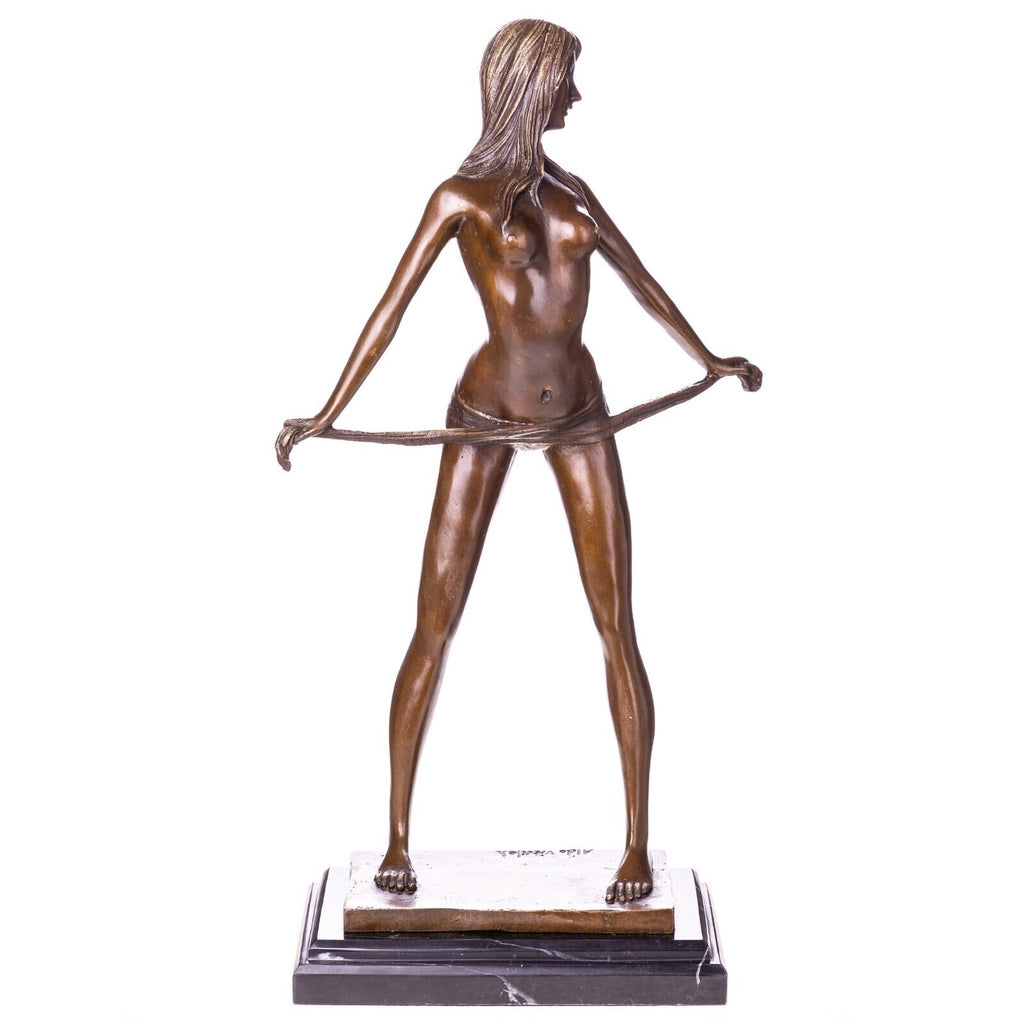 Bronze Skulptur erotischer Frauenakt – signierte Aktfigur auf Marmorsockel