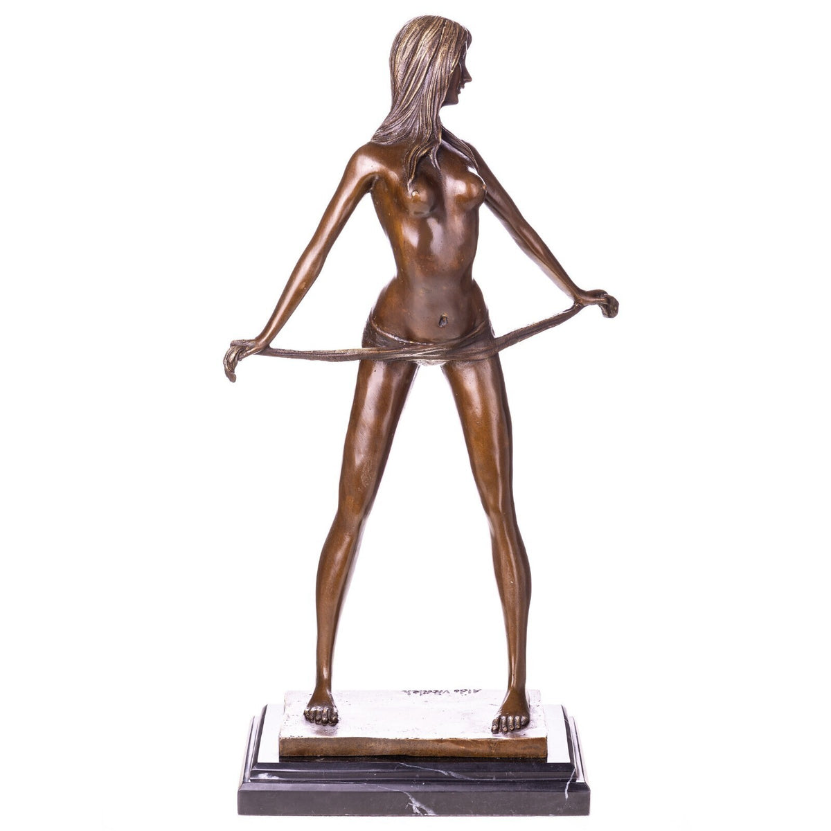Bronze Skulptur erotischer Frauenakt – signierte Aktfigur auf Marmorsockel