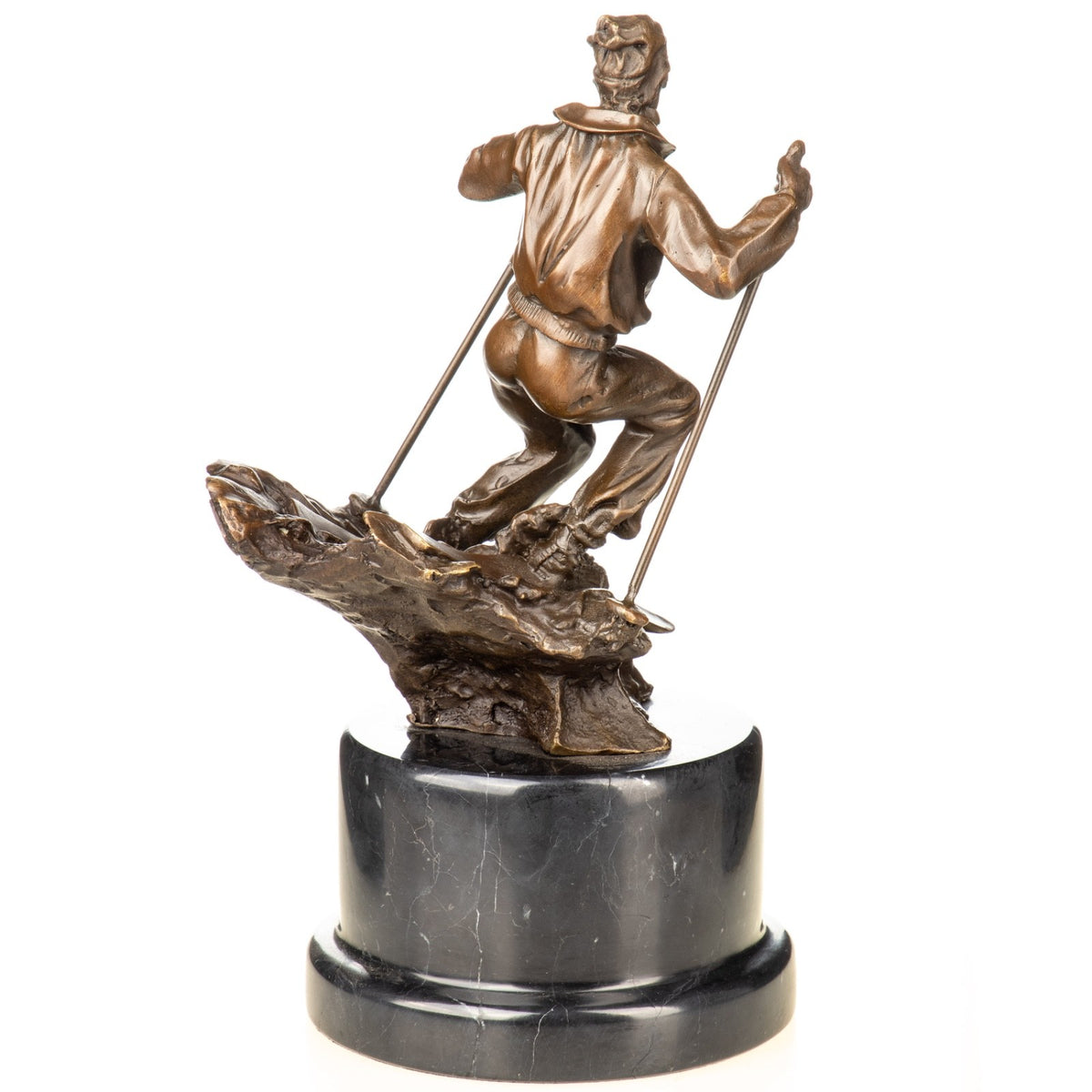Bronze Skulptur Skifahrer - signierte Sportlerfigur Wintersport auf Marmorsockel