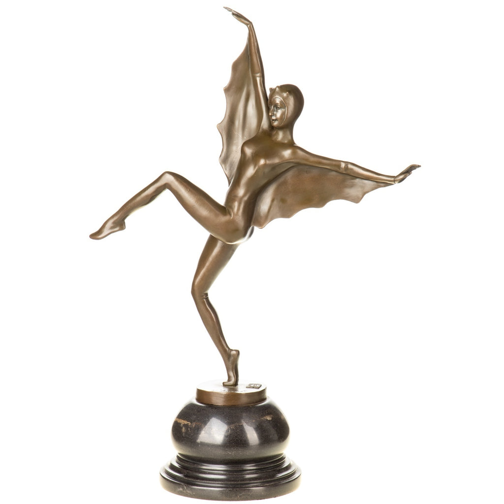 Bronze Skulptur Tänzerin auf Marmorsockel – signierte Tanzfigur mit Kostüm