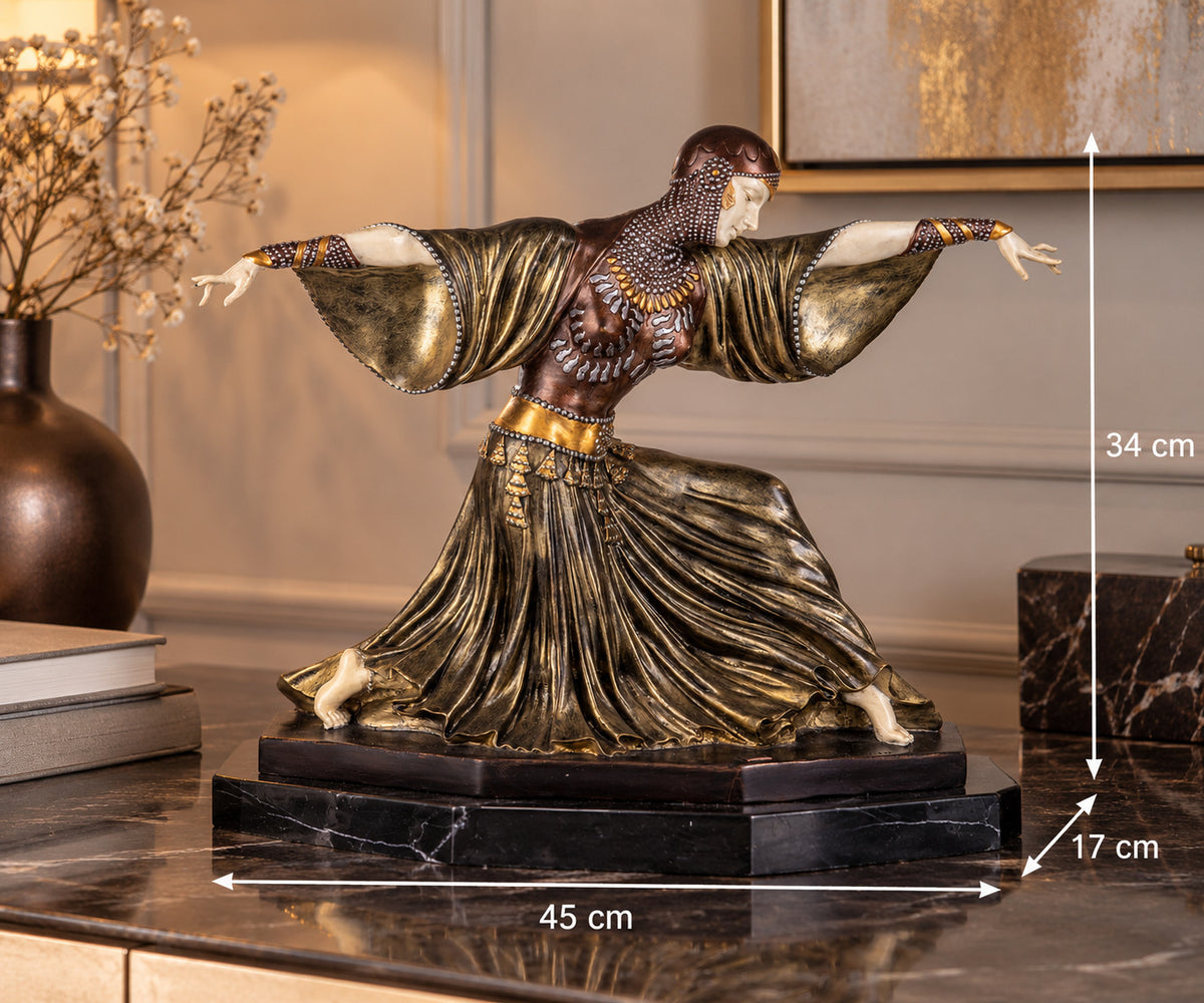 Bronzeskulptur Art Déco Tänzerin nach D.H. Chiparus auf MarmorSockel – signiert