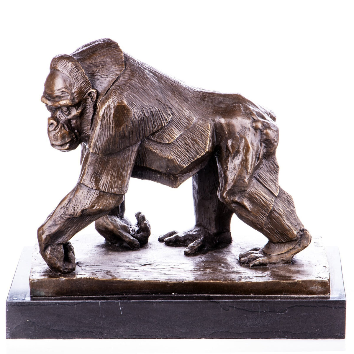 Bronze Skulptur Gorilla Affe - signierte Tierfigur in Natur auf Marmorsockel