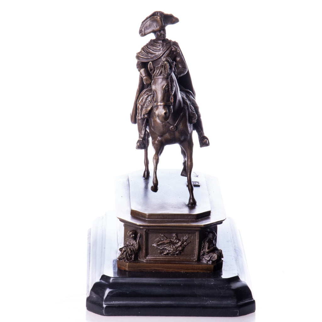Bronzefigur Friedrich II Alter Fritz & Pferd  - Skulptur signiert & Marmorsockel