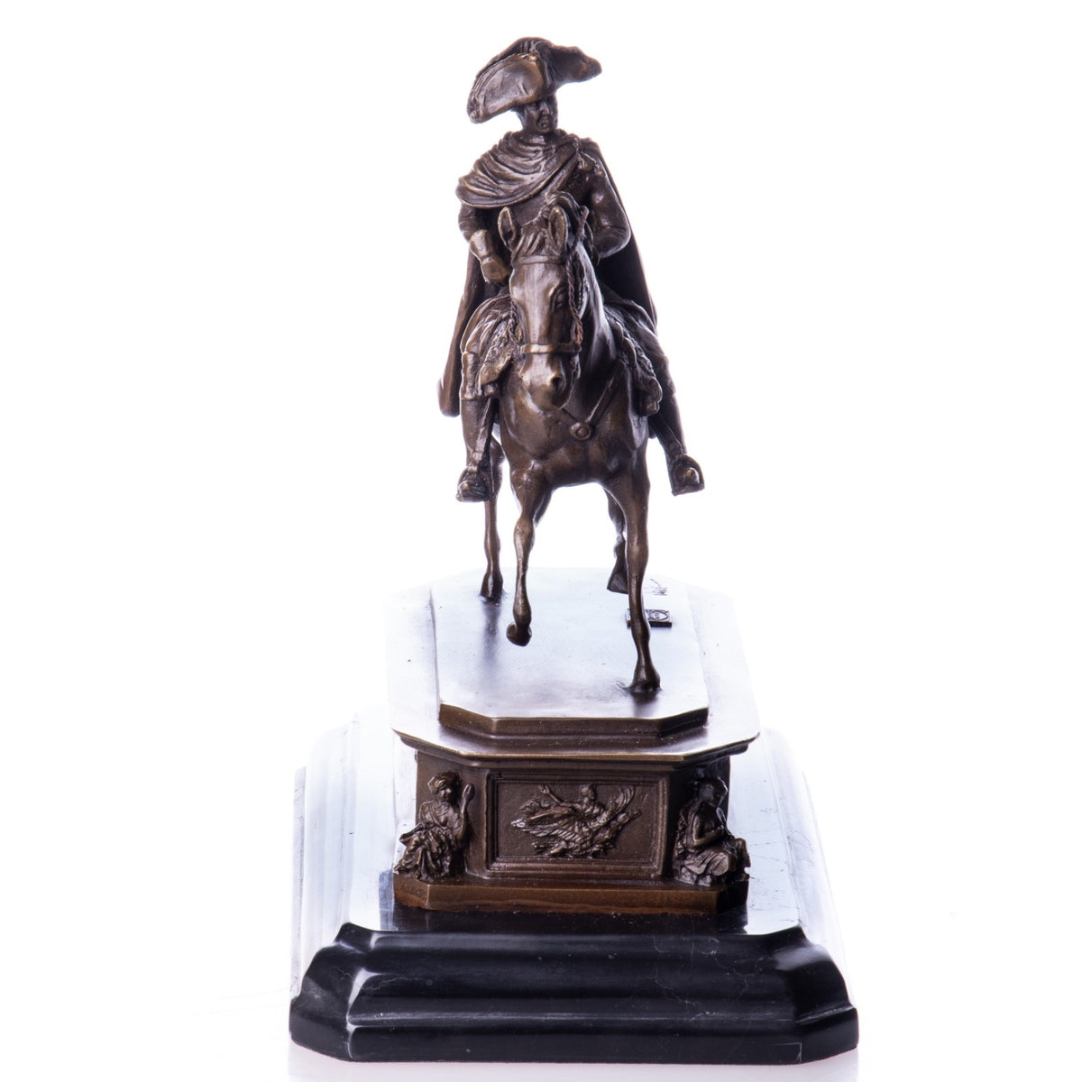 Bronzefigur Friedrich II Alter Fritz & Pferd  - Skulptur signiert & Marmorsockel