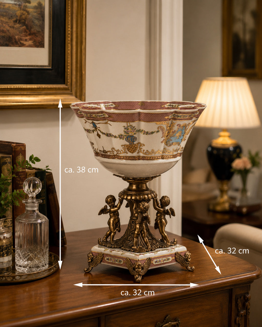 Schale aus Porzellan und Bronze – handbemalt im Antik Stil Louis XVI – Putten
