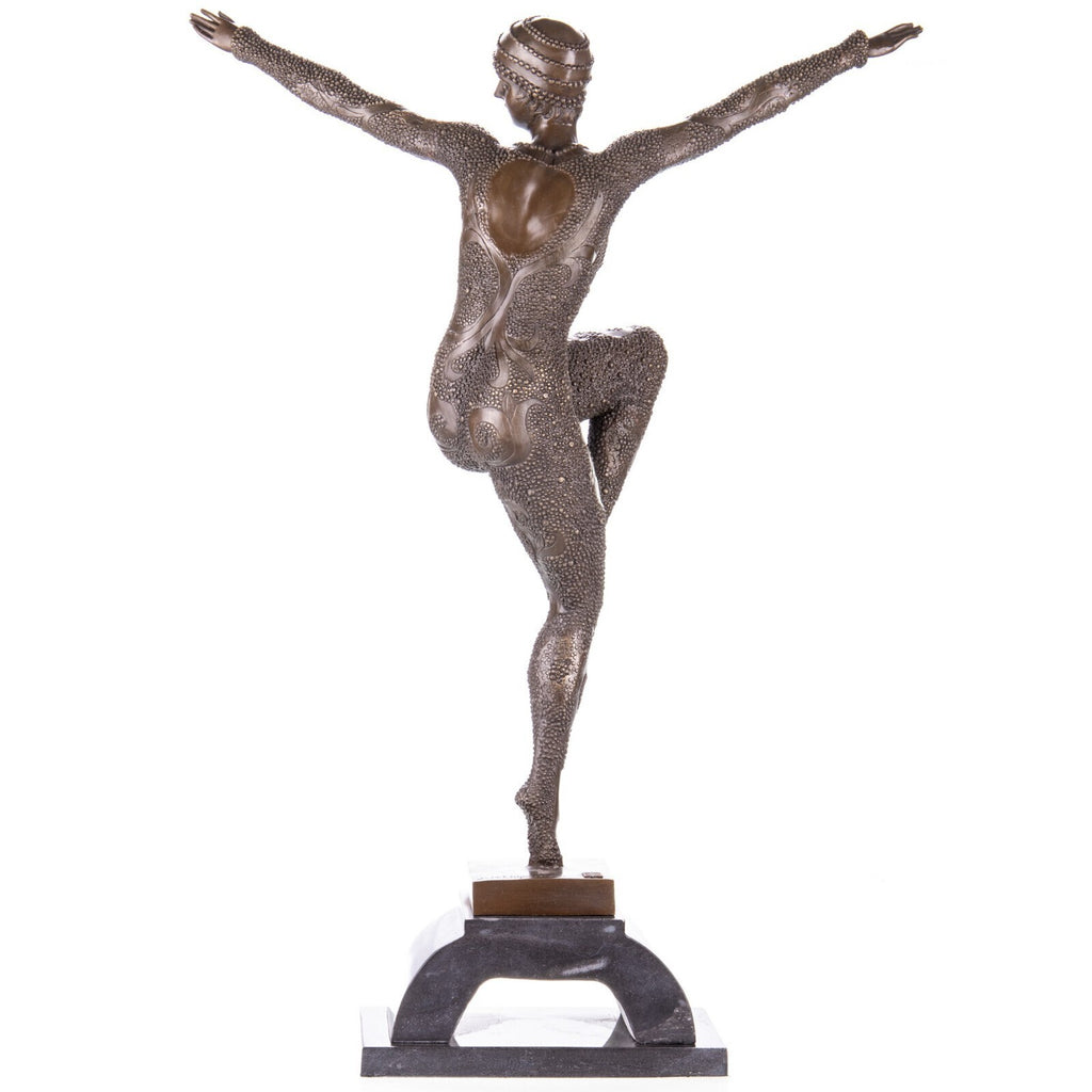 Bronze Skulptur Tänzerin nach D.H Chiparus auf Marmorsockel – signiert, 70 cm