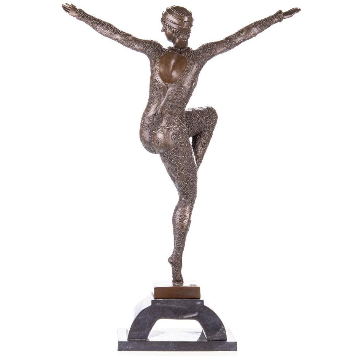 Bronze Skulptur Tänzerin nach D.H Chiparus auf Marmorsockel – signiert, 70 cm