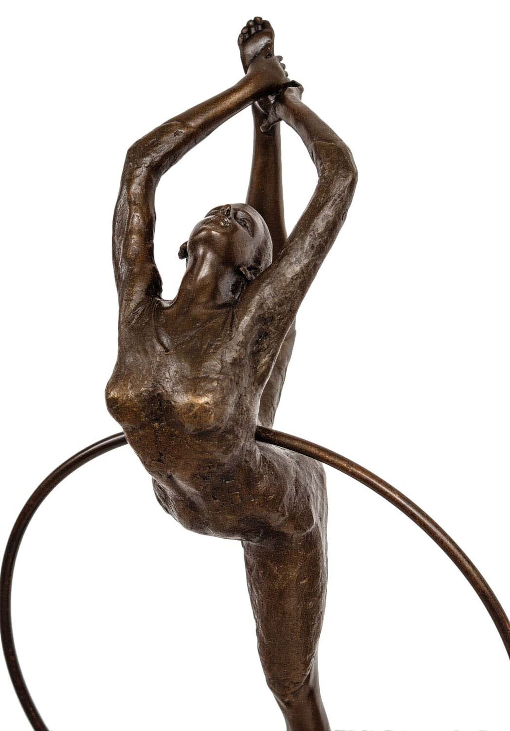 Bronze Skulptur Tänzerin mit Reifen - signierte Tanzfigur auf Marmorsockel