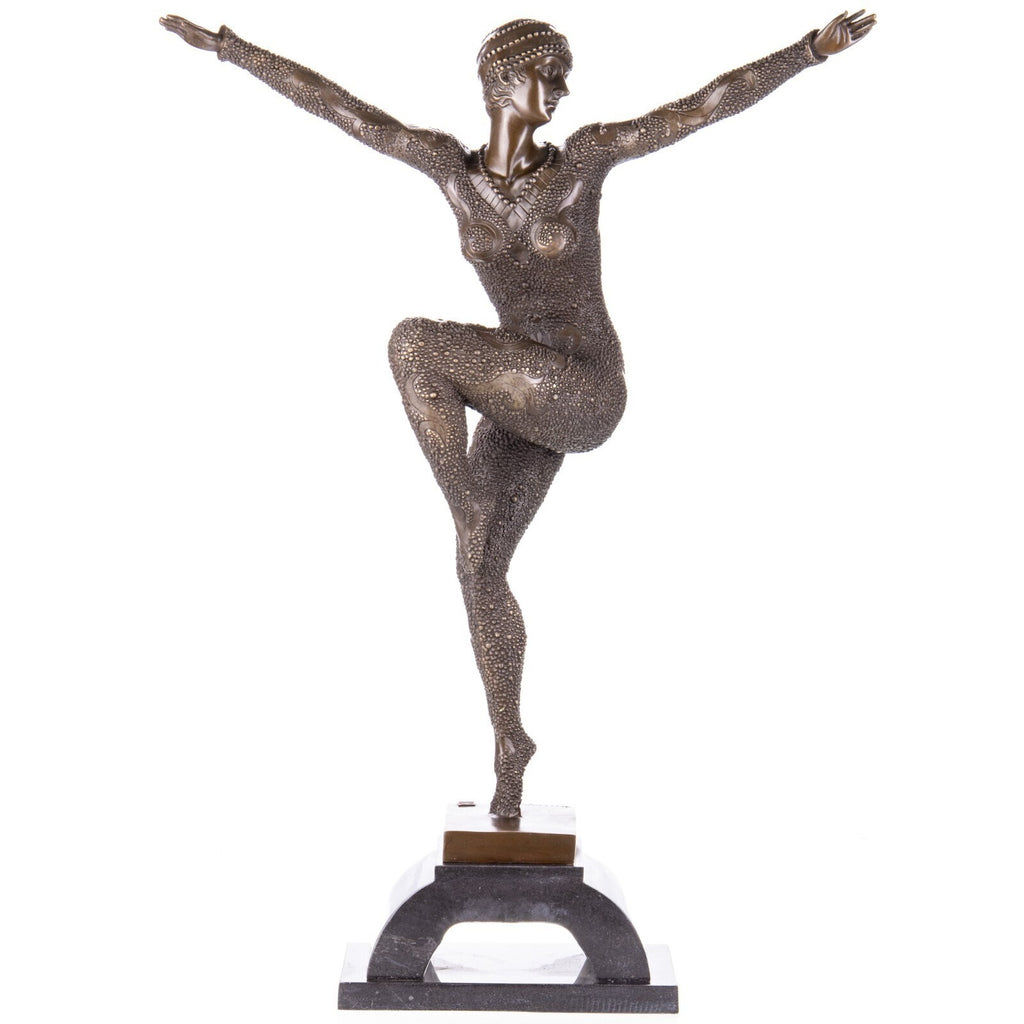 Bronze Skulptur Tänzerin nach D.H Chiparus auf Marmorsockel – signiert, 70 cm