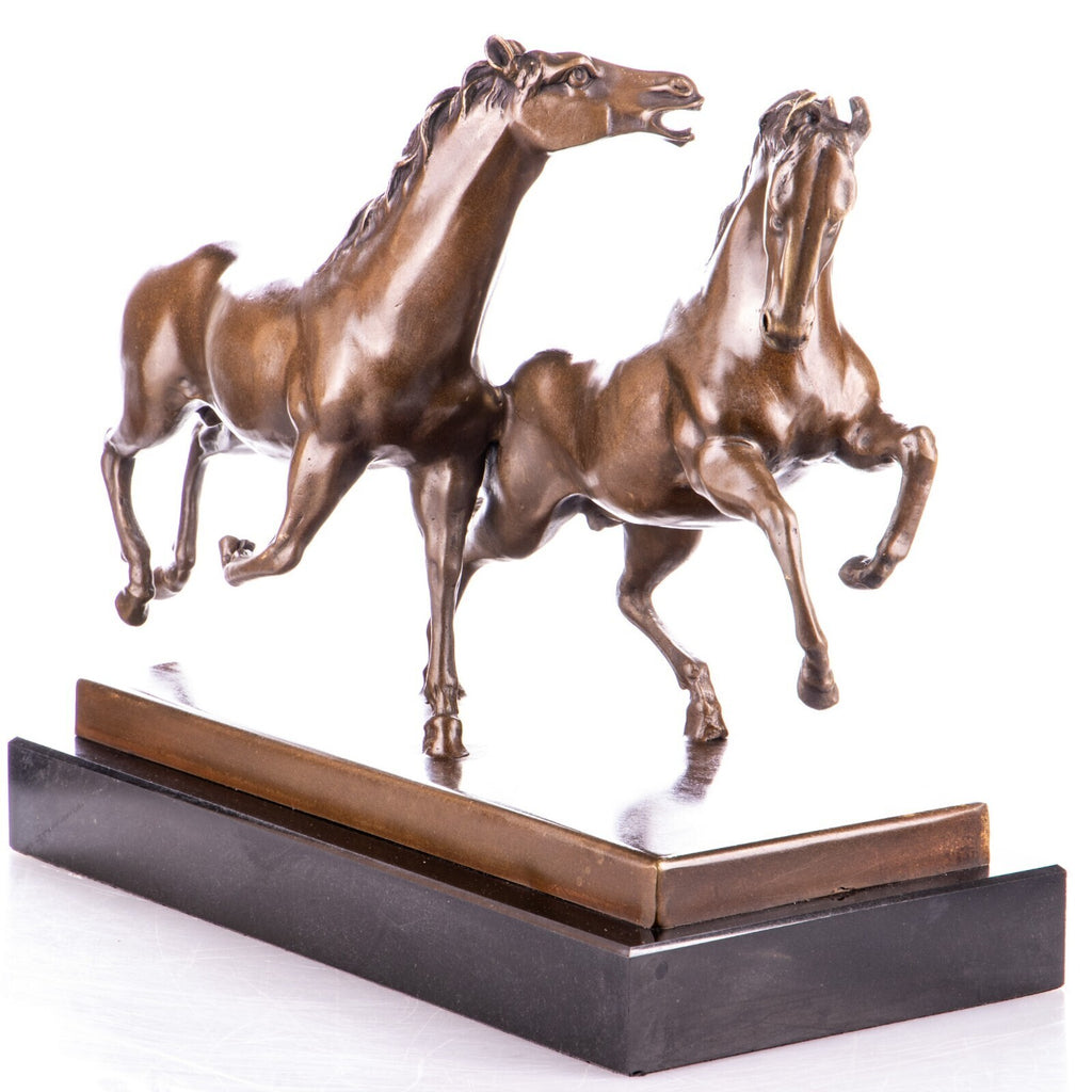 Bronze Pferde Skulptur auf Marmorsockel – signierte Tierfigur Laufende Pferde