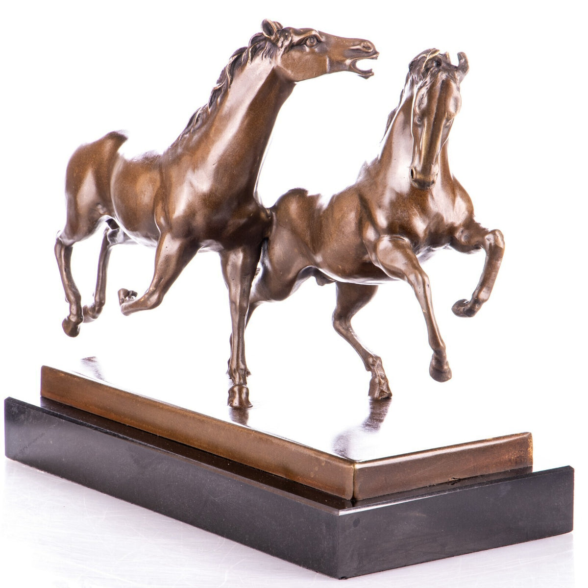 Bronze Pferde Skulptur auf Marmorsockel – signierte Tierfigur Laufende Pferde