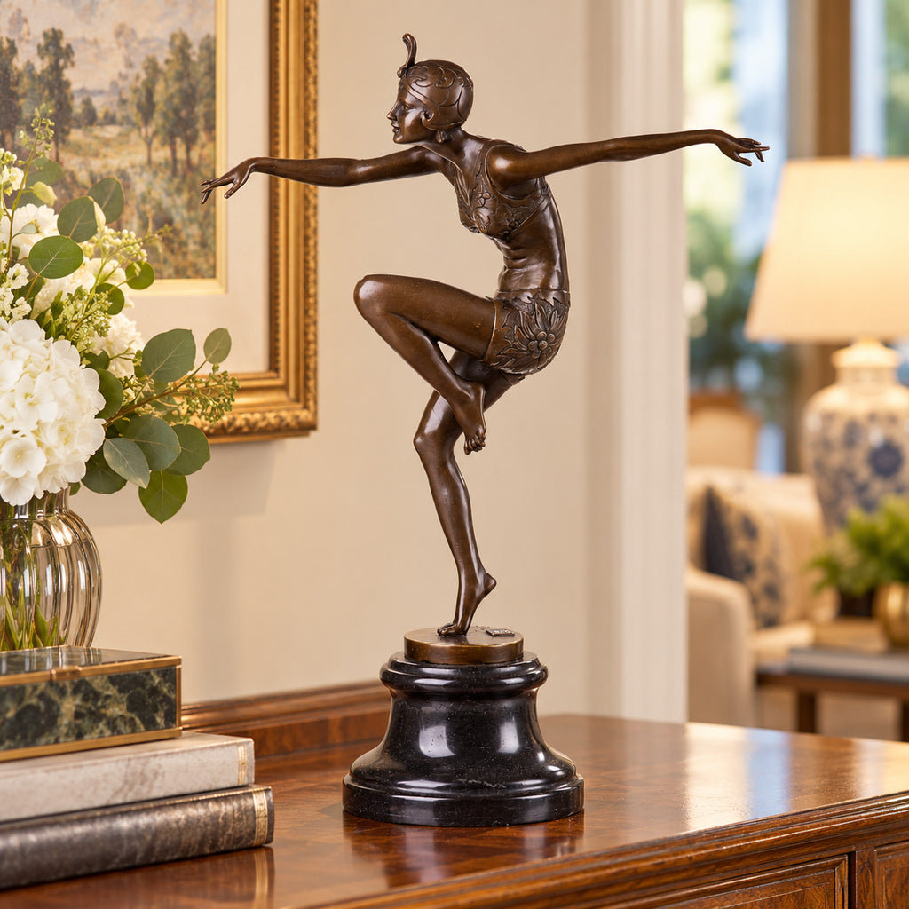 Bronze Skulptur „Con Brio“ nach Ferdinand Preiss – Tänzerin auf Marmorsockel