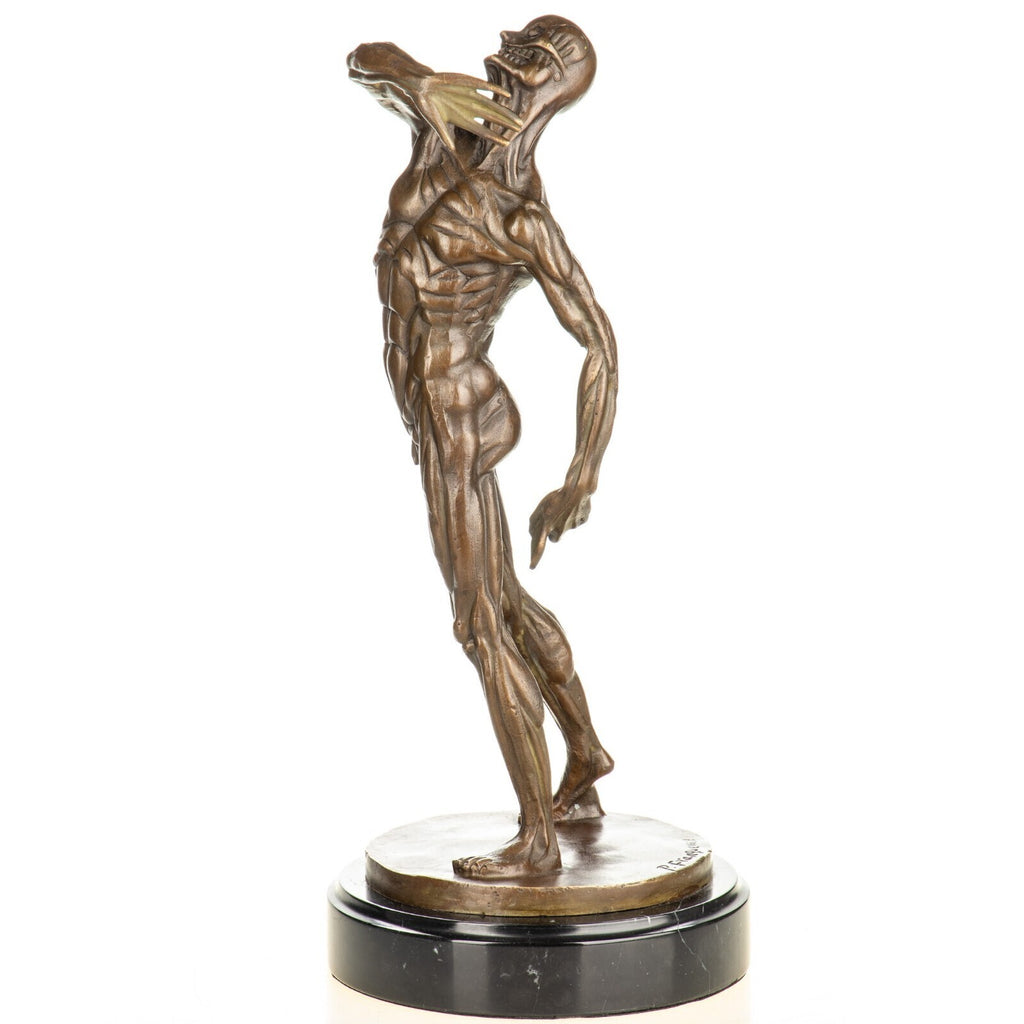 Bronze Skulptur Anatomie des Mannes – signierte Bronzefigur auf Marmorsockel
