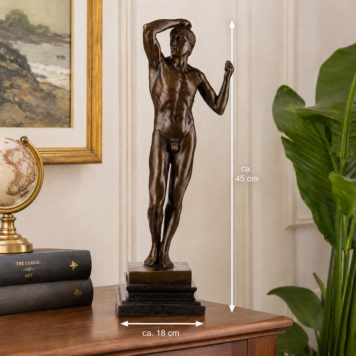 Bronze Skulptur Das eherne Zeitalter n. Rodin - signierte Aktfigur, Marmorsockel