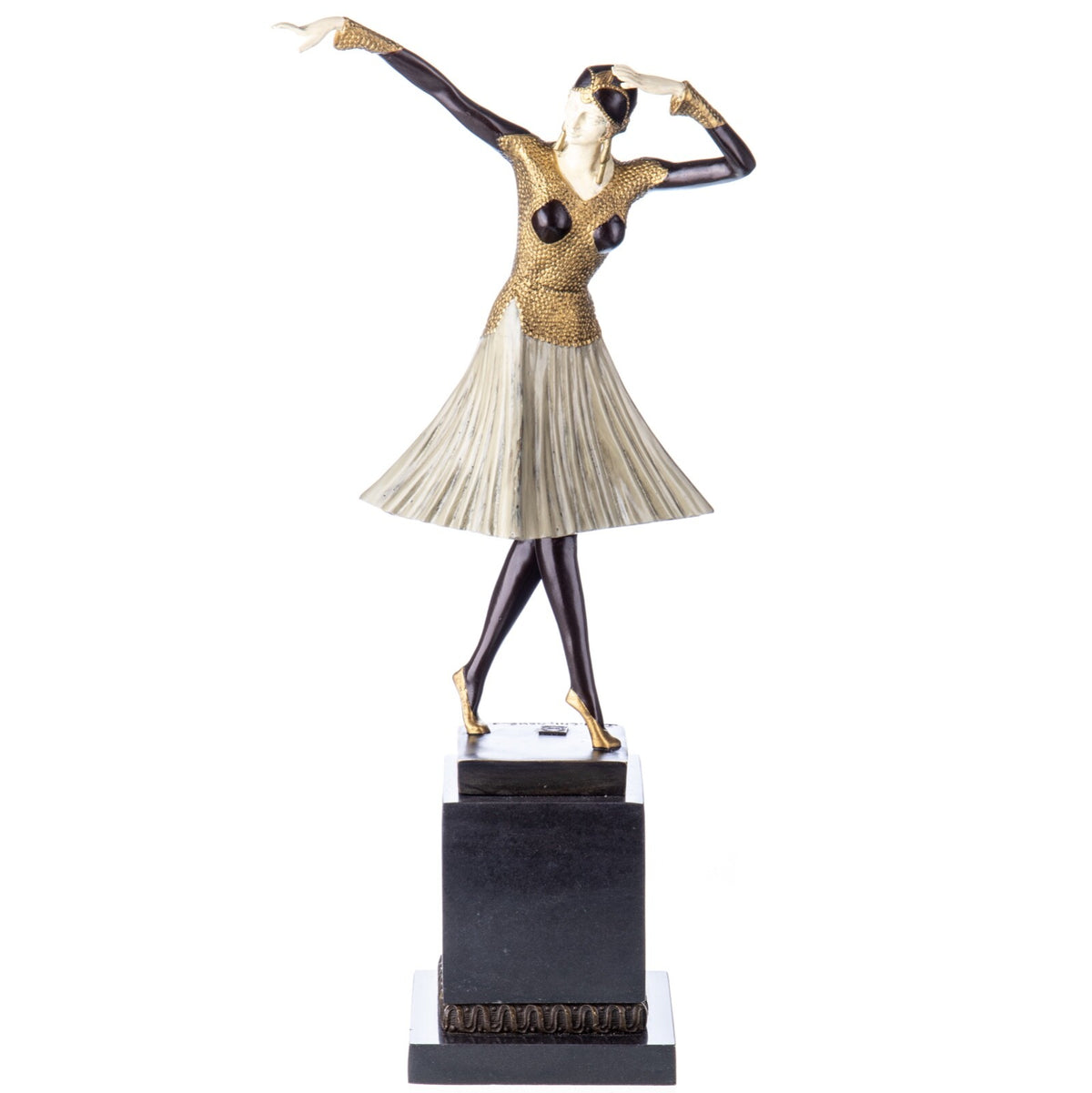 Bronze Skulptur Tänzerin nach D.H Chiparus - signierte Tanzfigur auf Marmorsockel