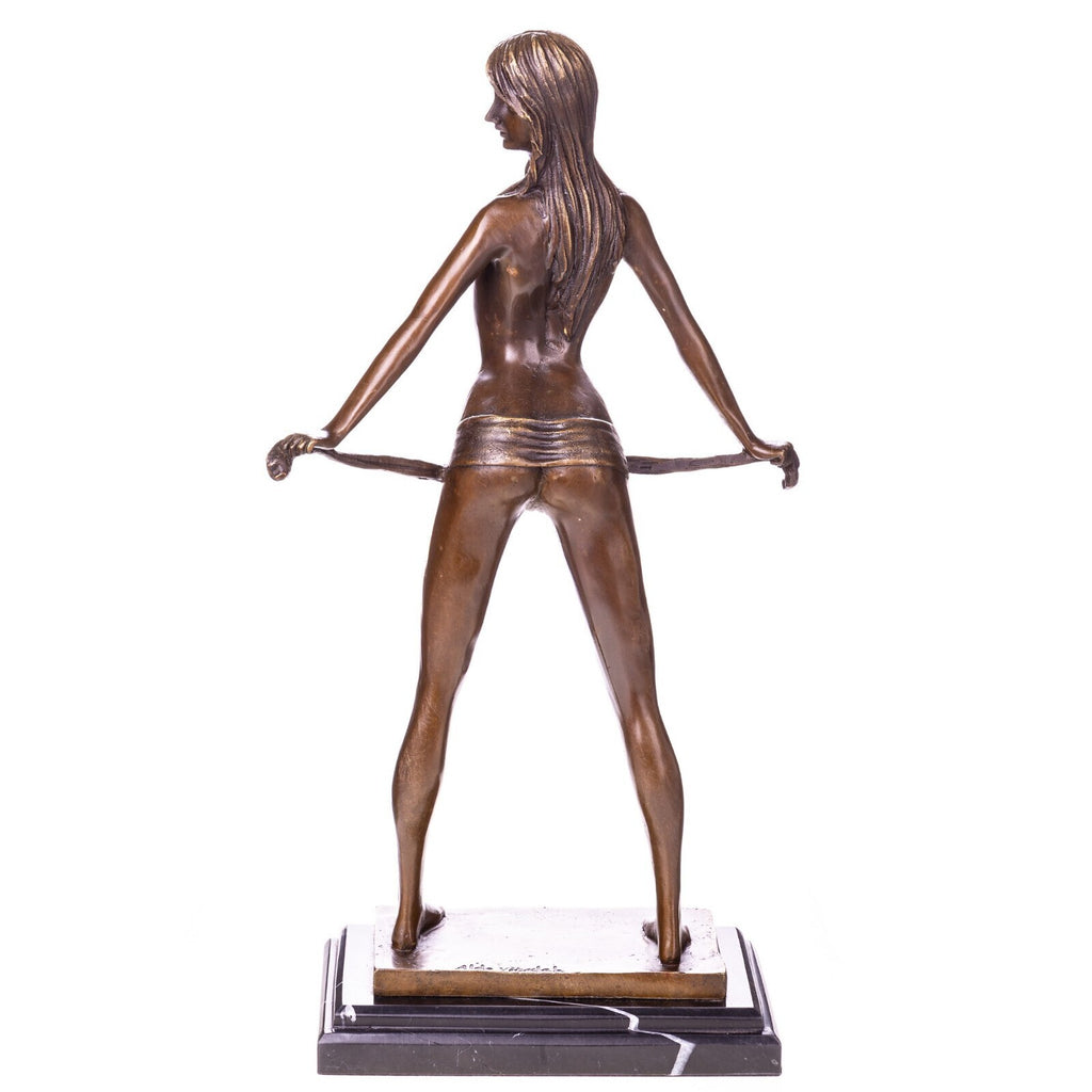 Bronze Skulptur erotischer Frauenakt – signierte Aktfigur auf Marmorsockel