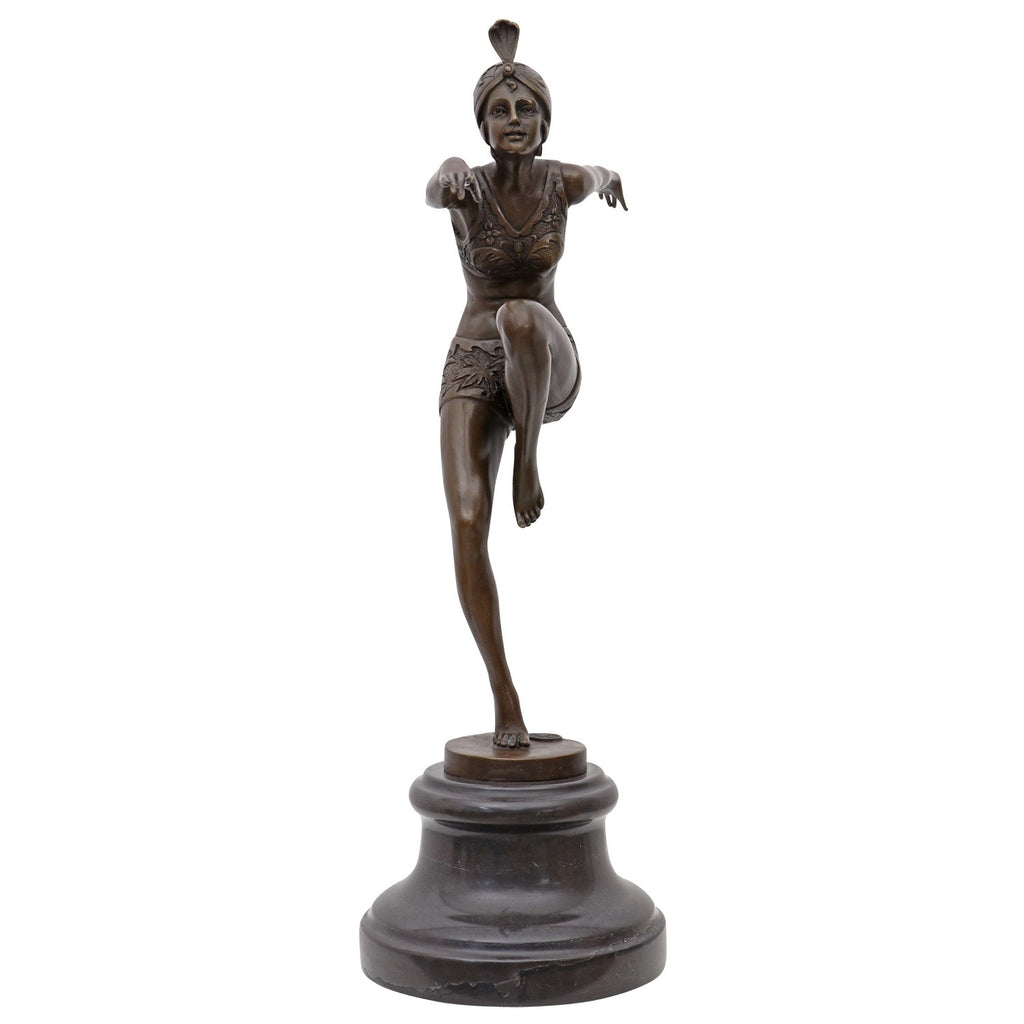 Bronze Skulptur „Con Brio“ nach Ferdinand Preiss – Tänzerin auf Marmorsockel