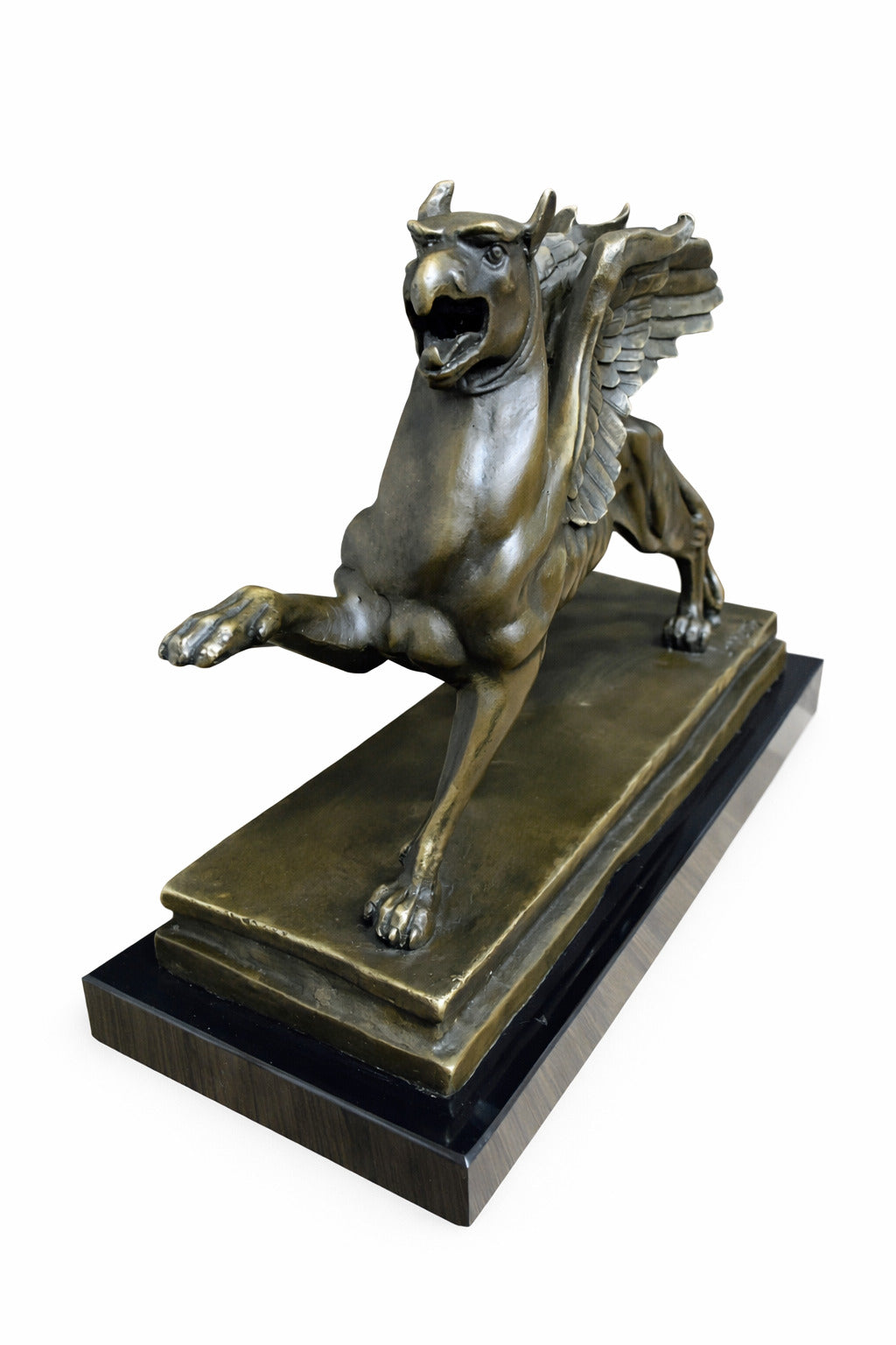 Bronze Skulptur Greif auf Marmorsockel - signierte Mythologie Figur