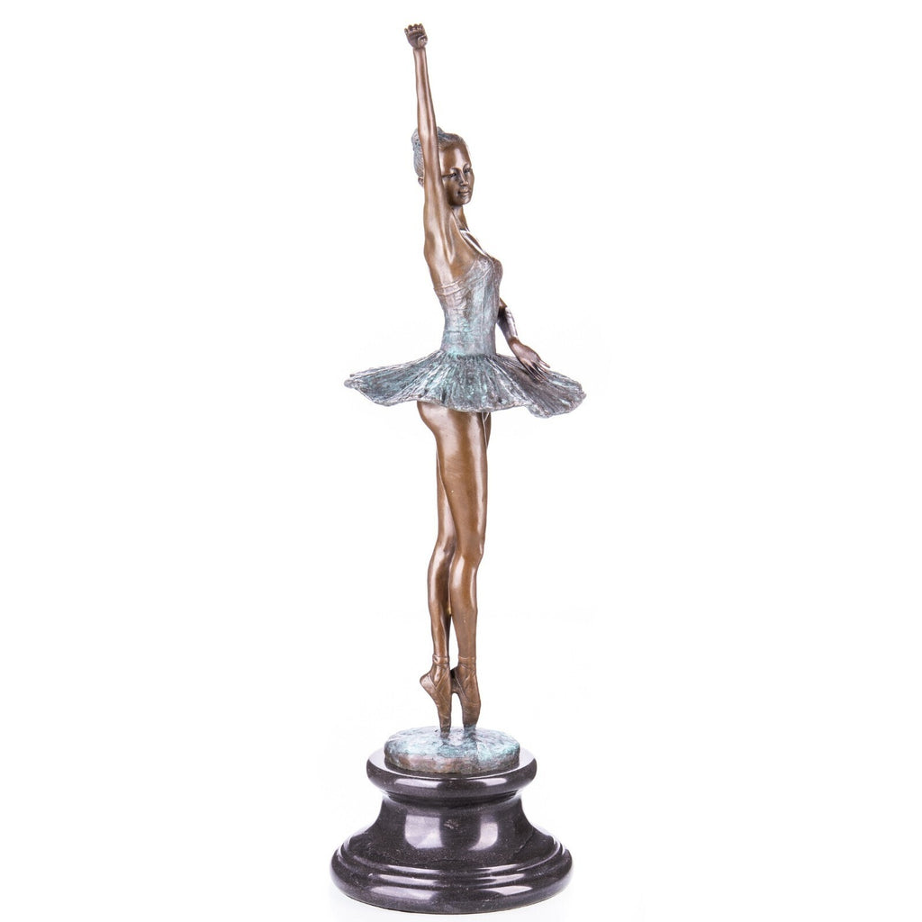 Bronze Skulptur Ballerina mit Patina auf Marmorsockel – signierte Tanzfigur