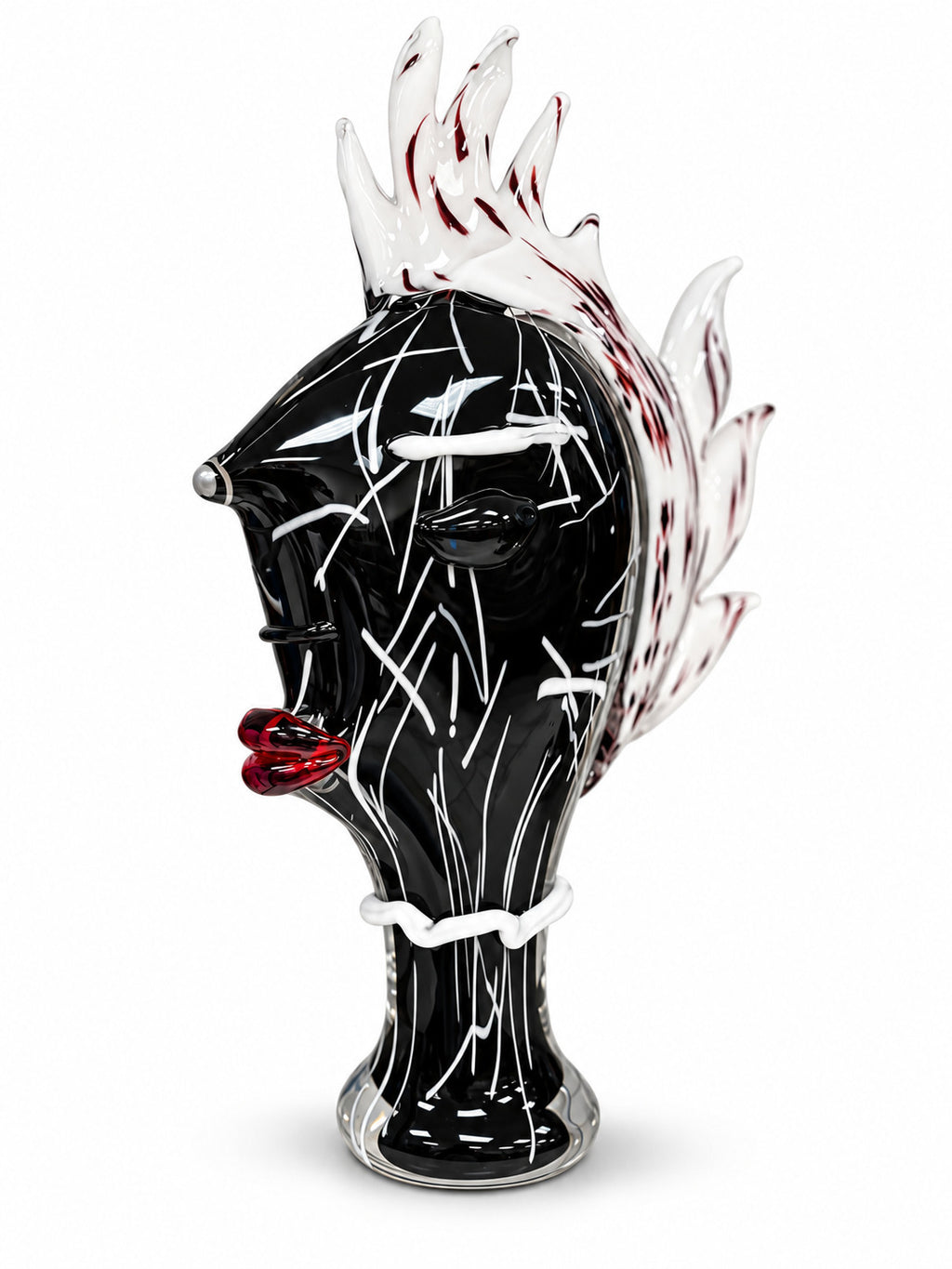Murano Glasbüste Gesicht Schwarz-Rot – Mundgeblasene Glas Skulptur