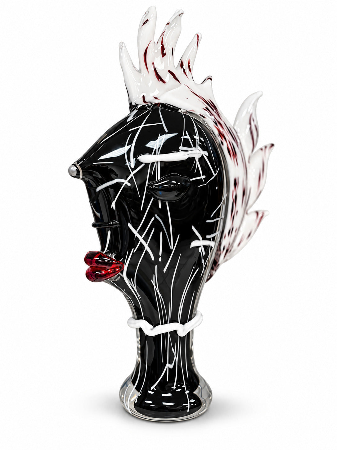 Murano Glasbüste Gesicht Schwarz-Rot – Mundgeblasene Glas Skulptur