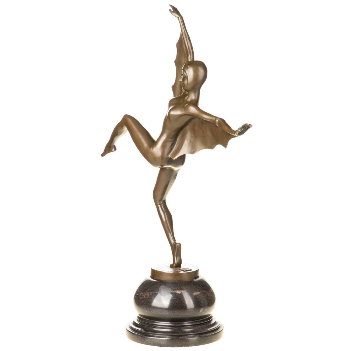 Bronze Skulptur Tänzerin auf Marmorsockel – signierte Tanzfigur mit Kostüm