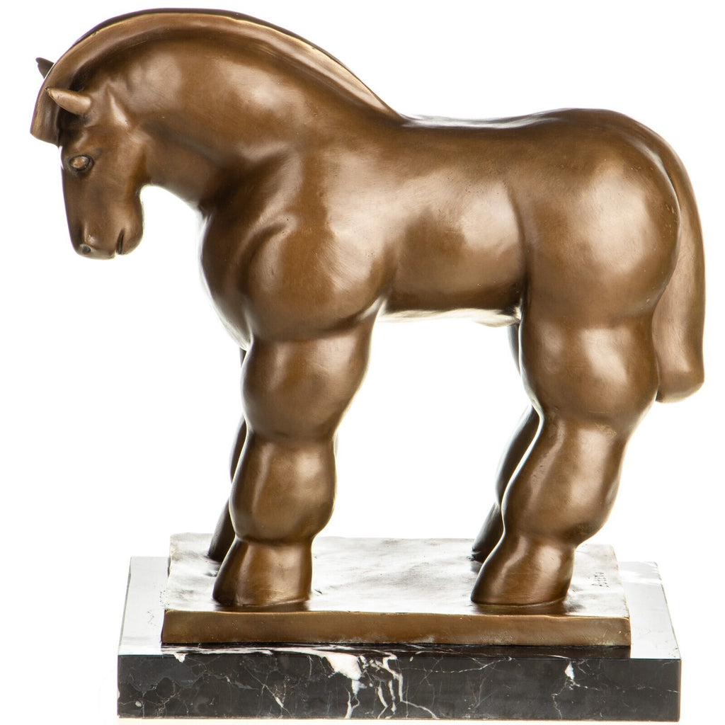 Bronze Skulptur Trojanisches Pferd – signierte Tierfigur auf Marmorsockel