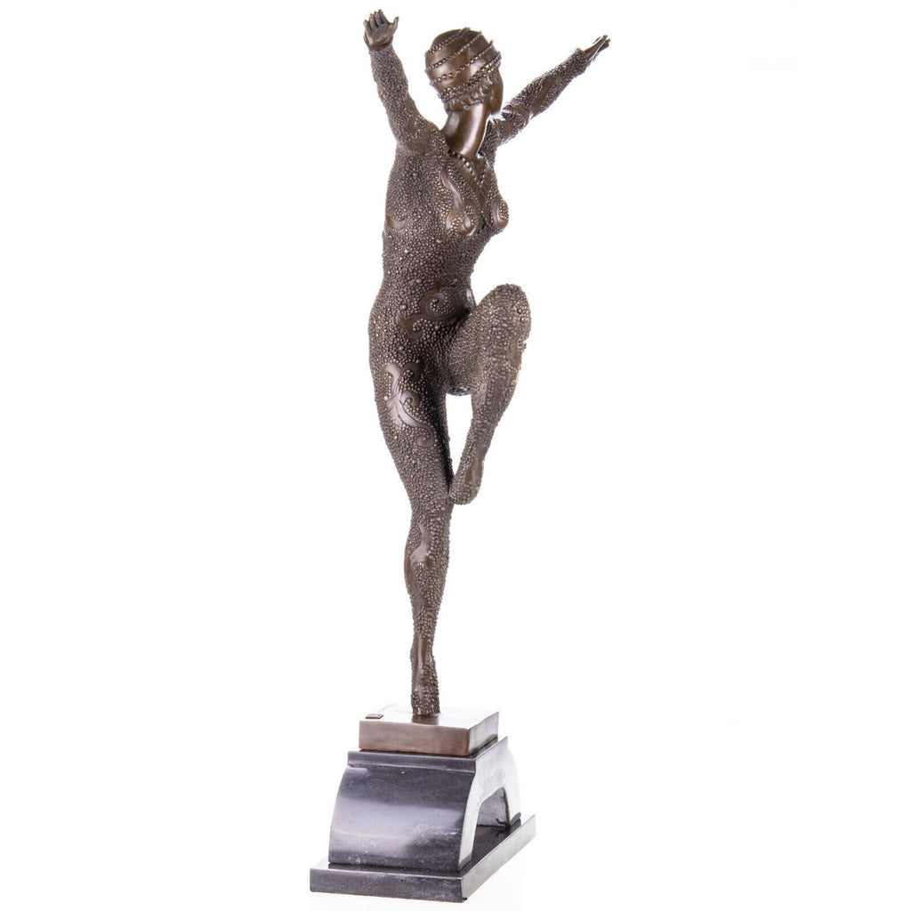 Bronze Skulptur Tänzerin nach D.H Chiparus auf Marmorsockel – signiert, 70 cm