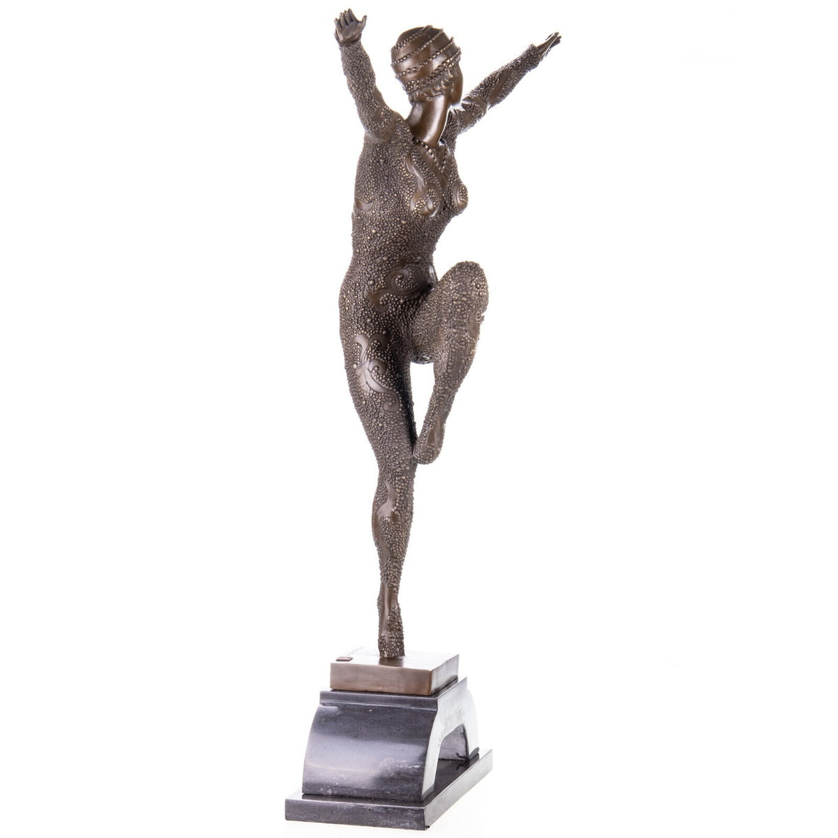 Bronze Skulptur Tänzerin nach D.H Chiparus auf Marmorsockel – signiert, 70 cm