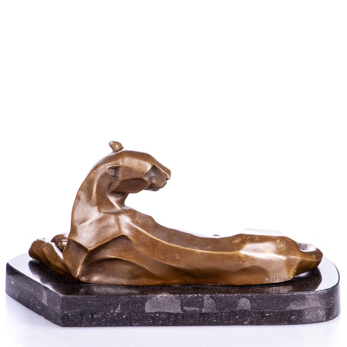 Bronze Skulptur Panther auf Marmorsockel – moderne Tierfigur, signiert