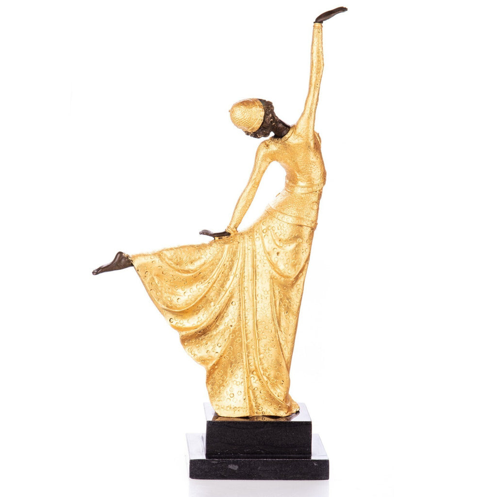 Bronzeskulptur Tänzerin nach D. H. Chiparus, Art Déco, goldfarben, Marmorsockel