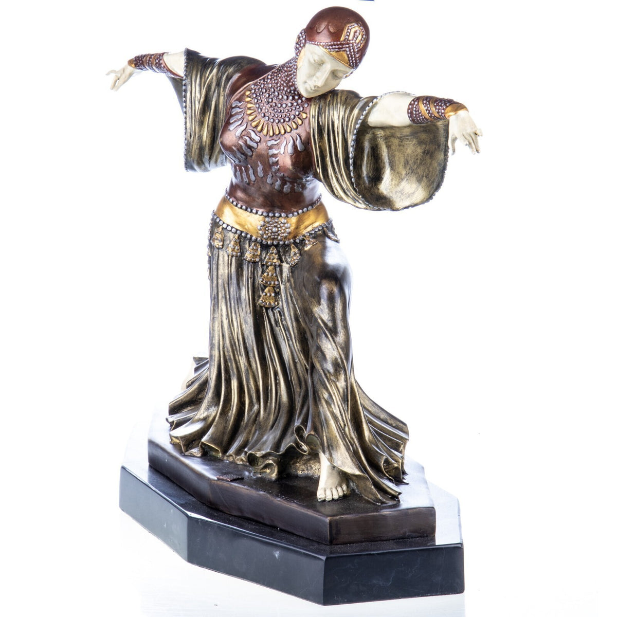 Bronzeskulptur Art Déco Tänzerin nach D.H. Chiparus auf MarmorSockel – signiert