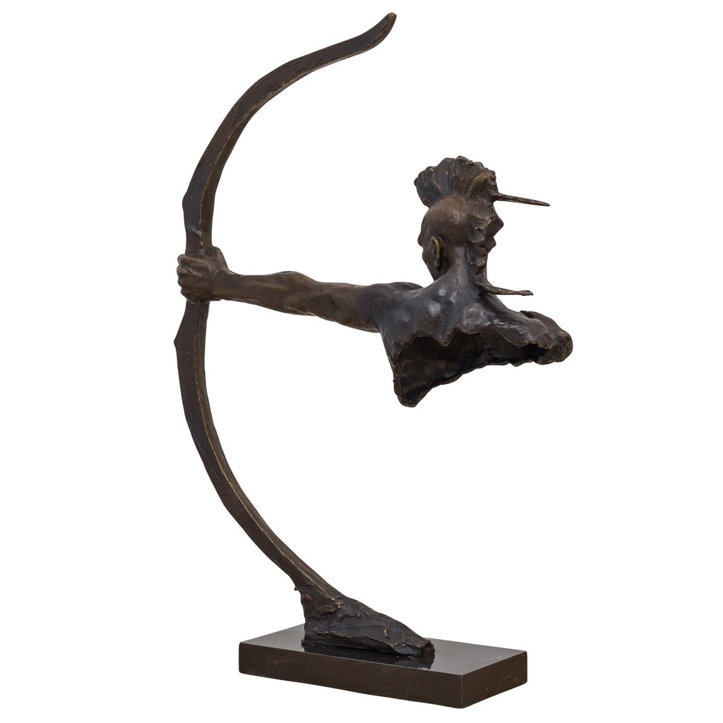 Bronze Skulptur Indianer mit Bogen – signierte Kriegerfigur auf Marmorsockel