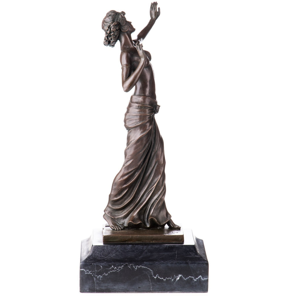 Bronze Skulptur Tänzerin mit Kleid - signierte Aktfigur auf Marmorsockel