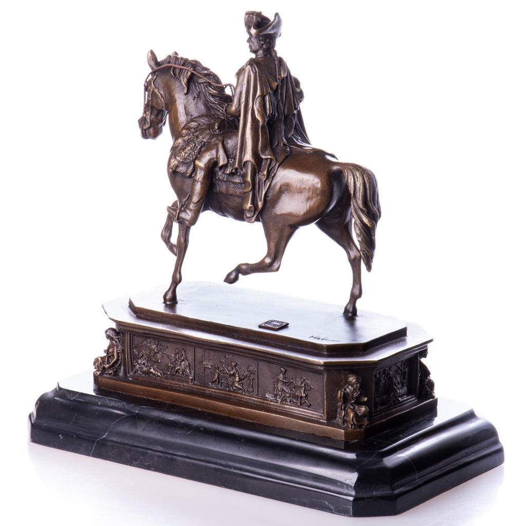 Bronzefigur Friedrich II Alter Fritz & Pferd  - Skulptur signiert & Marmorsockel